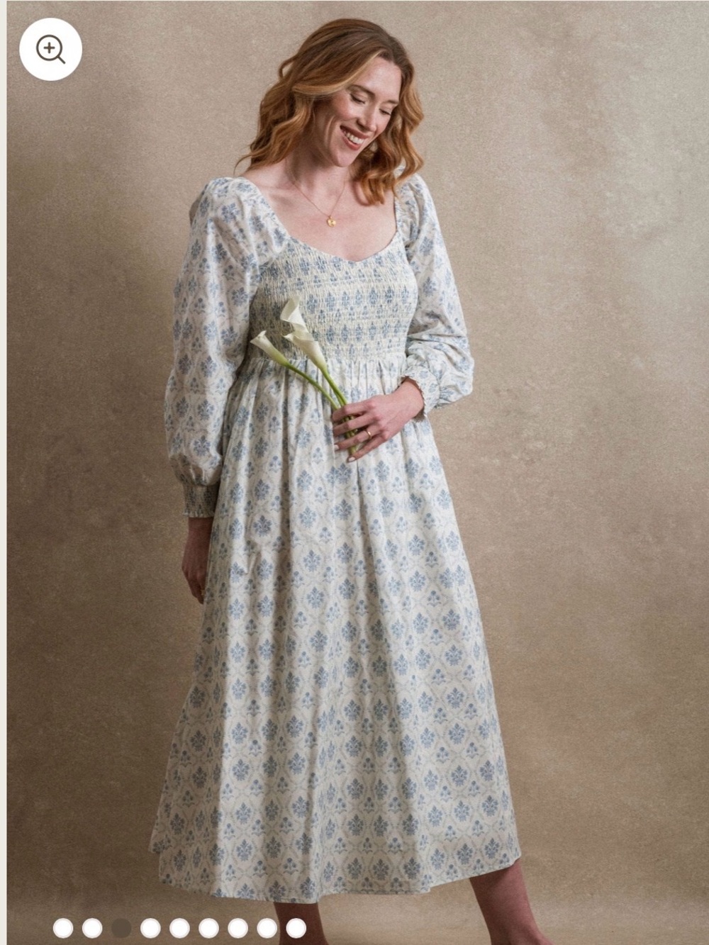 Neuflora Milan Dress Blue Floral Smocked Puff Sleeve Cottagecore Midi Maxi